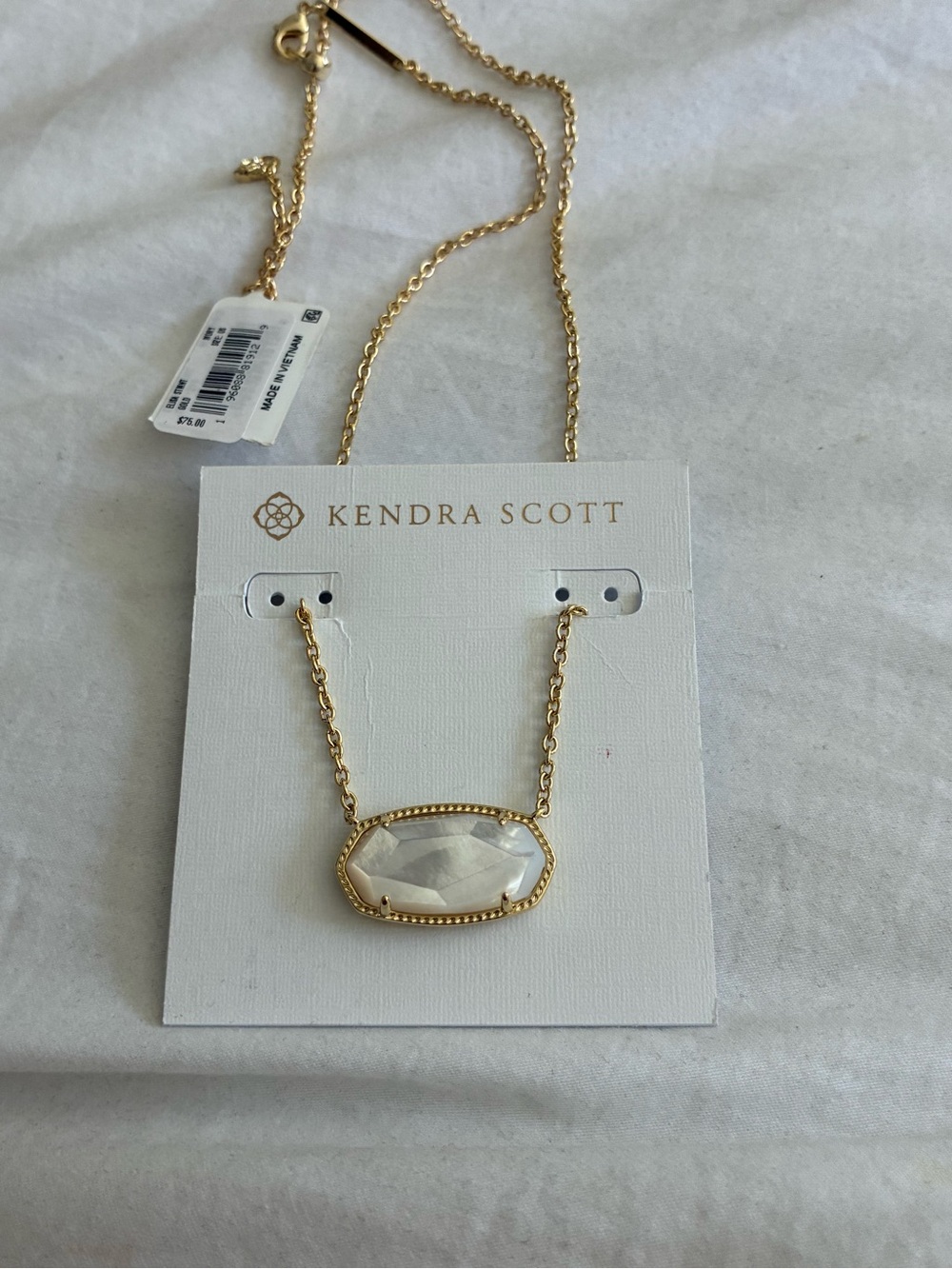 Kendra Scott Gold Necklace with Cream Faceted Stone